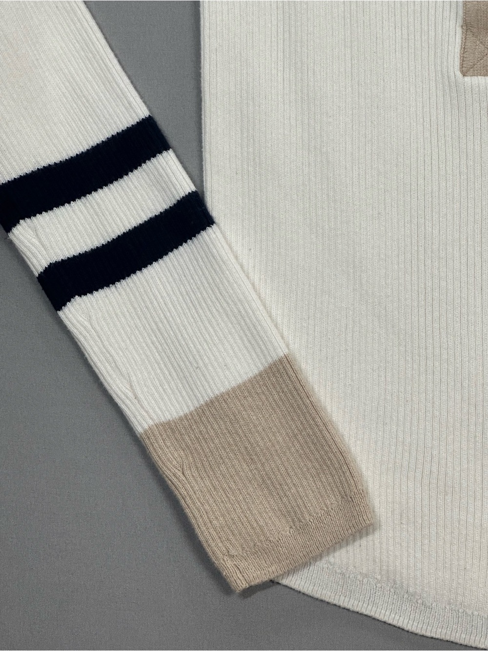 Faherty Mikki Henley Ribbed Sweater w/ Neutral Colorblocking - Fits XS (Label S) - Picture 9 of 15